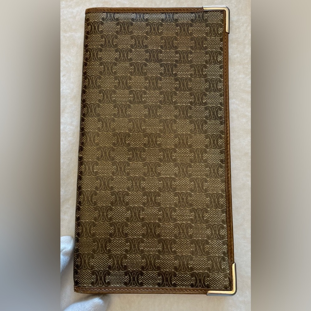 Celine Authentic Vintage Macadam Dark Brown & Tan Canvas & Leather Long Wallet